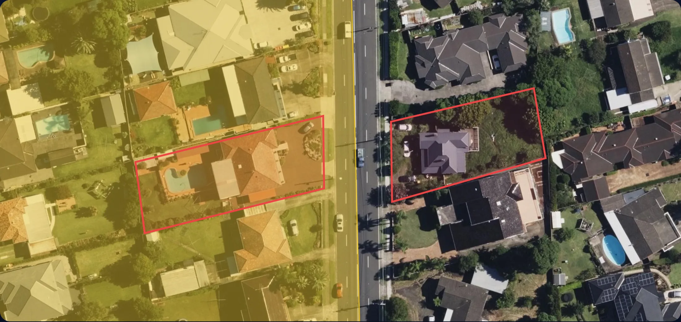 The same two lots with the acid sulfate soils overlay revealed over the western lot