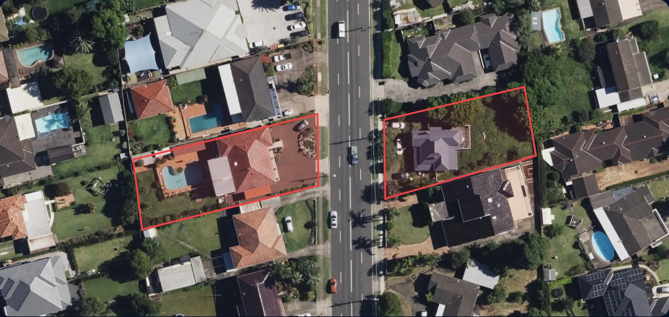 Satellite view of two lots on Marsden Road, no overlay